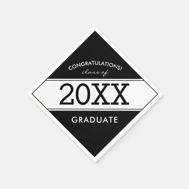 Bold Black and White Graduation Party Napkins (Corner)