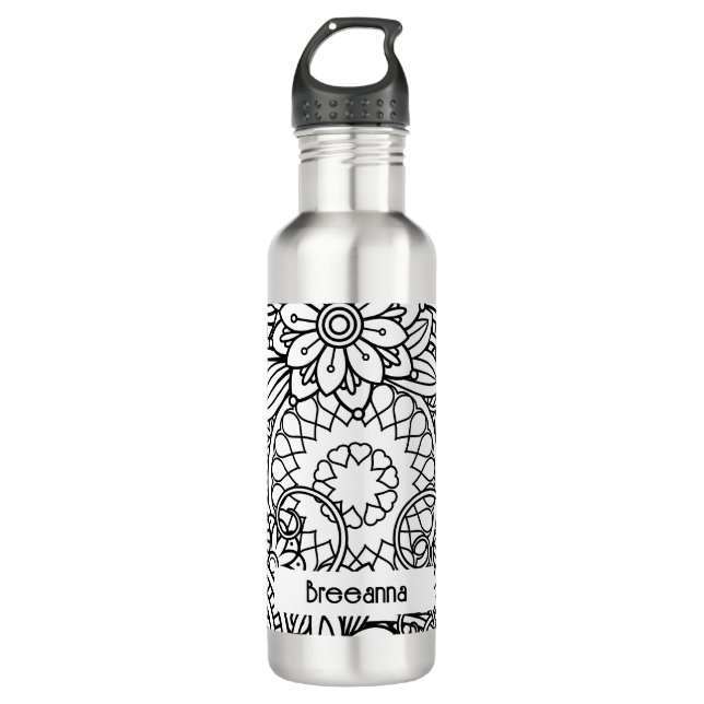 Bold Black and White Graphic Design Floral 710 Ml Water Bottle (Front)