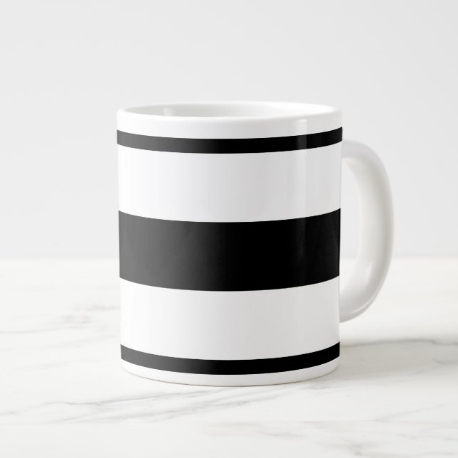 Bold Black And White Horizontal Stripes Large Coffee Mug (Front Right)