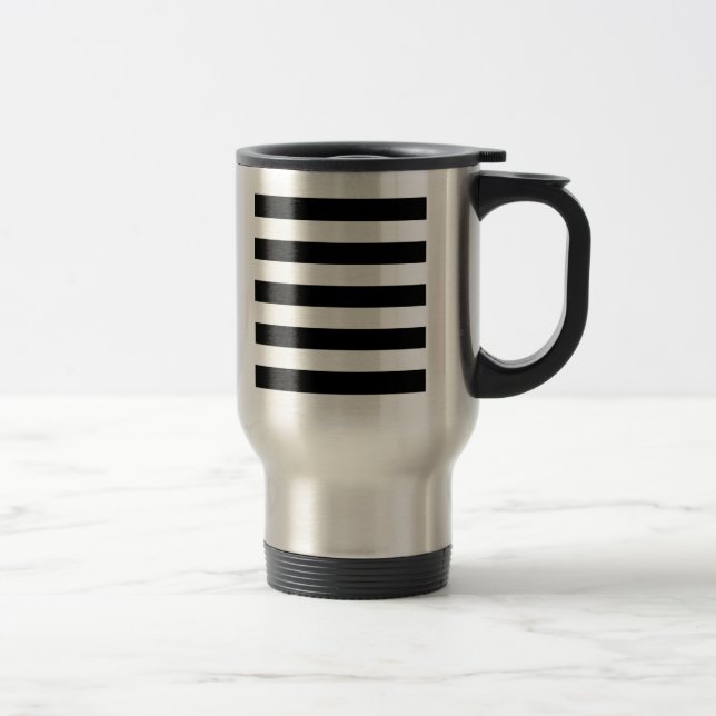 Bold Black And White Horizontal Stripes Travel Mug (Right)