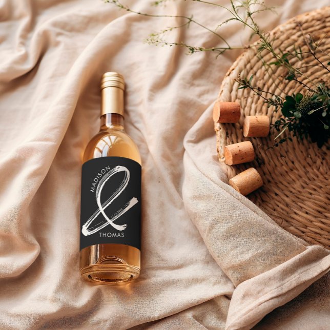  Bold Black and White Minimalist Modern Wedding Wine Label (Creator Uploaded)