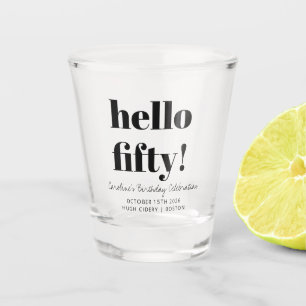 Bold Black and White Modern 50th Birthday Custom Shot Glass