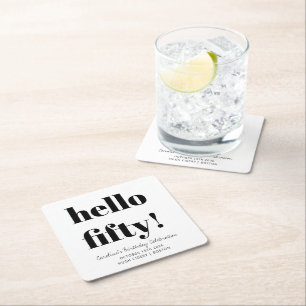 Bold Black and White Modern 50th Birthday Custom Square Paper Coaster