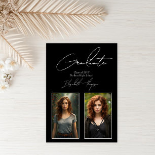 Bold Black and White Modern Graduation Photo Invitation