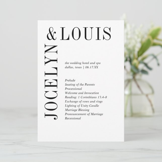 Bold Black and White Modern Wedding Programme (Standing Front)