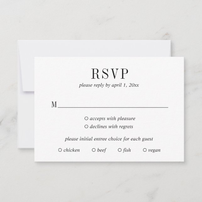 Bold Black and White Modern Wedding RSVP Card (Front)