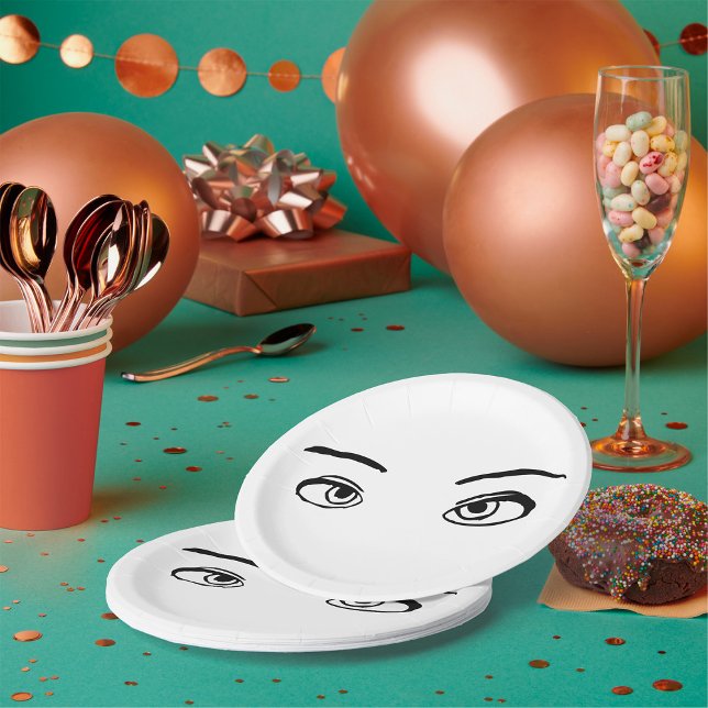 Bold Black and White Mysterious Eyes Illustration  Paper Plate (Creator Uploaded)