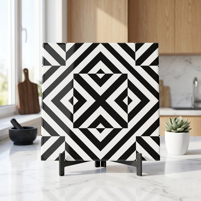 Bold Black and White Op Art Geometric Striped  Tile (Creator Uploaded)