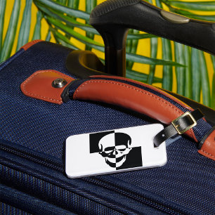 Bold Black and White Optical Illusion Skull Design Luggage Tag