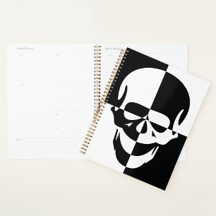 Bold Black and White Optical Illusion Skull Design Planner