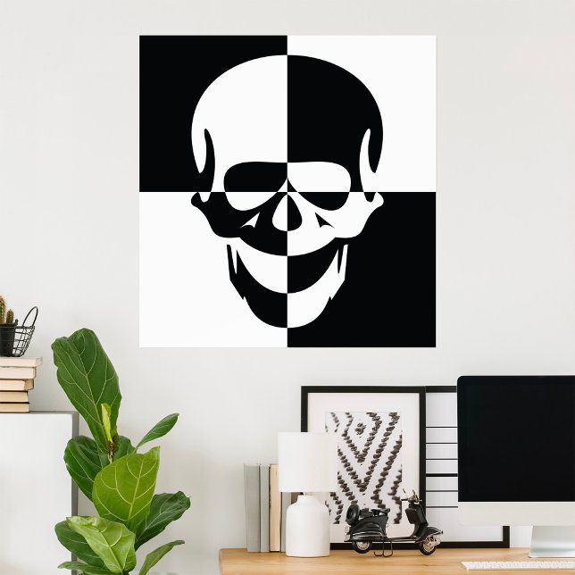 Bold Black and White Optical Illusion Skull Design Poster (Creator Uploaded)