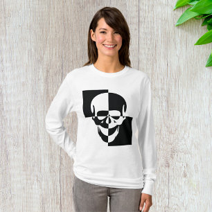 Bold Black and White Optical Illusion Skull Design T-Shirt