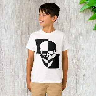 Bold Black and White Optical Illusion Skull Design T-Shirt