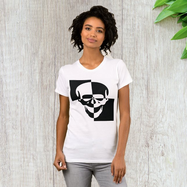 Bold Black and White Optical Illusion Skull Design T-Shirt (Creator Uploaded)