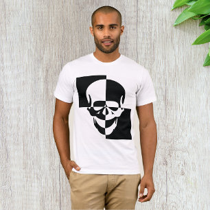 Bold Black and White Optical Illusion Skull Design T-Shirt