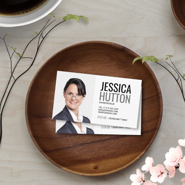 Bold Black and White Personal Photo Business Card (Creator Uploaded)