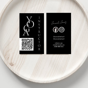 Bold Black and White QR Code Social Media Business Card