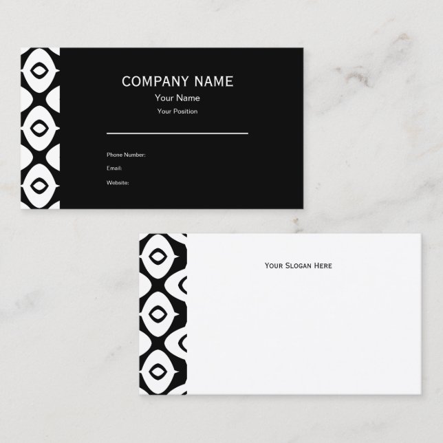 Bold Black and White Symmetrical Arabesque Pattern Business Card (Front/Back)