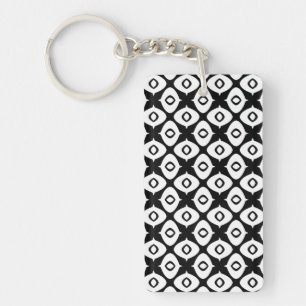 Bold Black and White Symmetrical Arabesque Pattern Key Ring