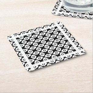 Bold Black and White Symmetrical Arabesque Pattern Square Paper Coaster