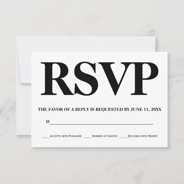 Bold black and white typography wedding RSVP Card (Front)