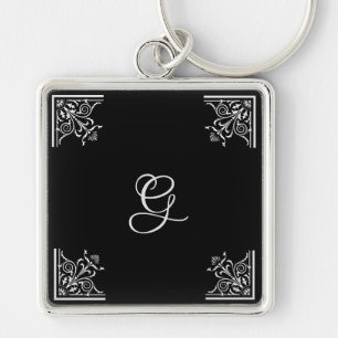 Bold Black and White Vintage Personalised Key Ring