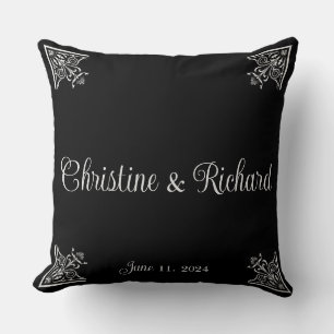 Bold Black and White Vintage Wedding Personalised Cushion