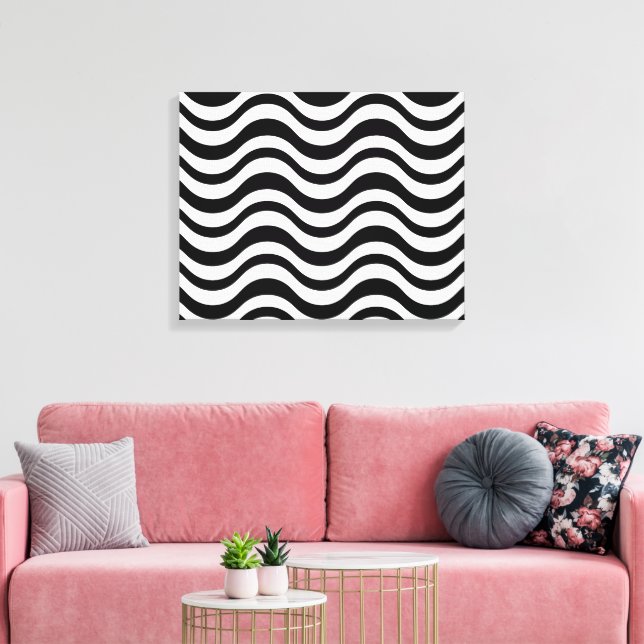 Bold Black and White Wavy Abstract Canvas Print (Insitu(LivingRoom))