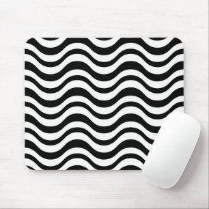 Bold Black and White Wavy Abstract Mouse Pad