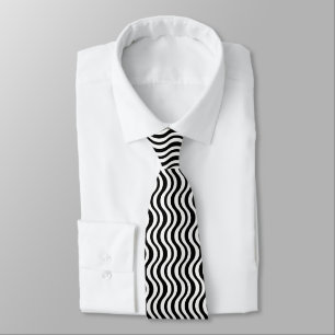 Bold Black and White Wavy Abstract Tie
