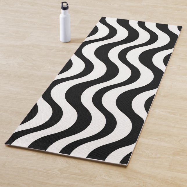 Bold Black and White Wavy Abstract Yoga Mat (In Situ)
