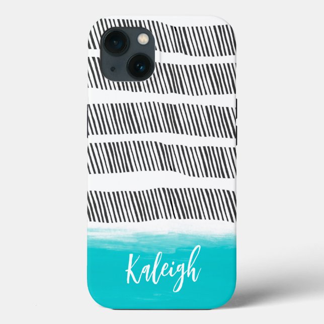 bold black and white with turquoise pattern design Case-Mate iPhone case (Back)