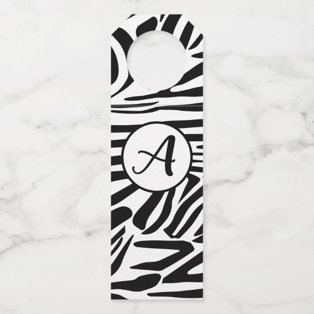 Bold Black and White Zebra Print Pattern Bottle Tag (Front)