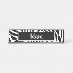 Bold Black and White Zebra Print Pattern Desk Name Plate