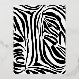 Bold Black and White Zebra Print Pattern Foil Holiday Postcard