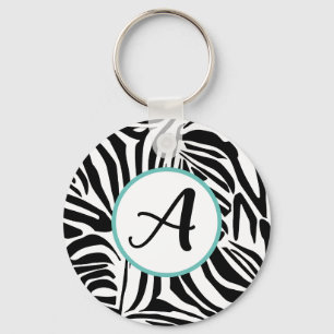Bold Black and White Zebra Print Pattern Key Ring