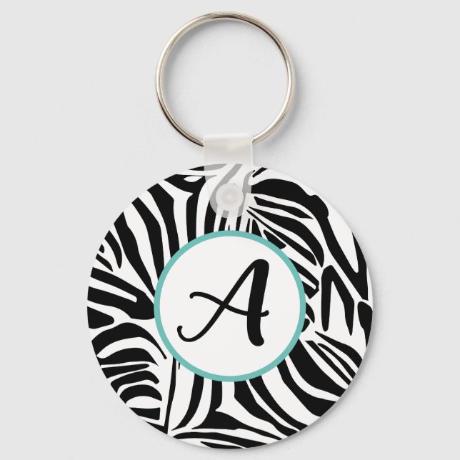 Bold Black and White Zebra Print Pattern Key Ring (Front)