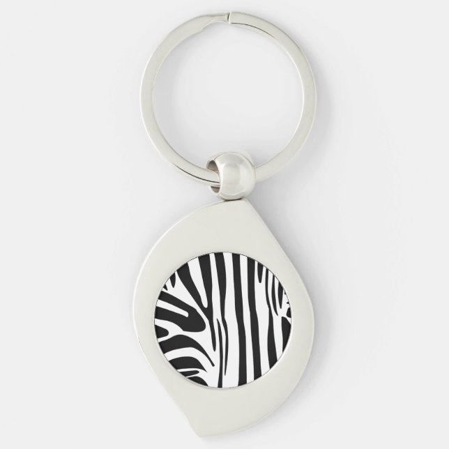 Bold Black and White Zebra Print Pattern Key Ring (Front)