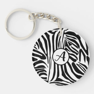 Bold Black and White Zebra Print Pattern Key Ring