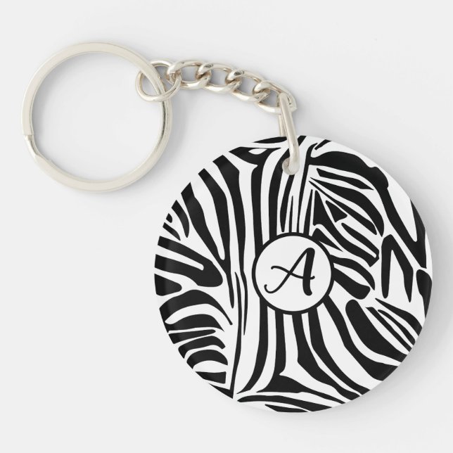 Bold Black and White Zebra Print Pattern Key Ring (Front)