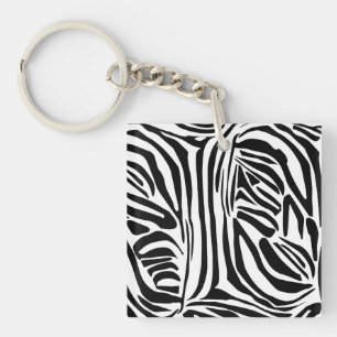 Bold Black and White Zebra Print Pattern Key Ring