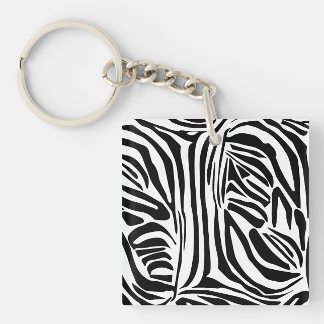 Bold Black and White Zebra Print Pattern Key Ring (Front)