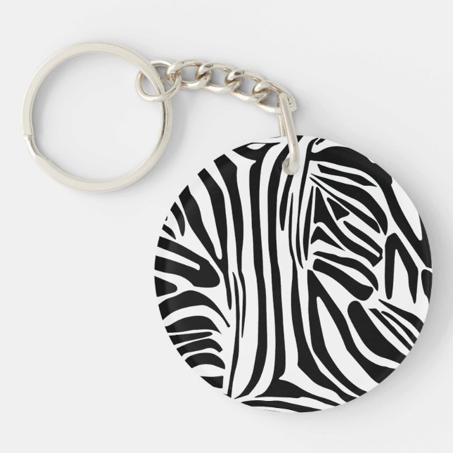 Bold Black and White Zebra Print Pattern Key Ring (Front)