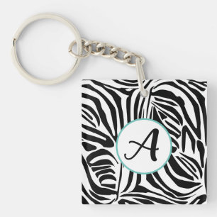Bold Black and White Zebra Print Pattern Key Ring