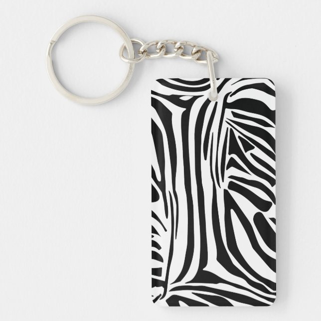Bold Black and White Zebra Print Pattern Key Ring (Front)