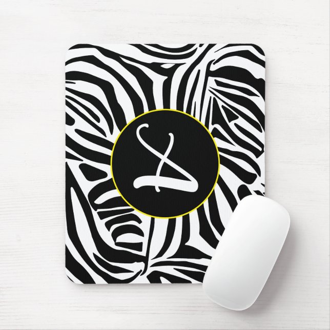 Bold Black and White Zebra Print Pattern Mouse Pad (With Mouse)