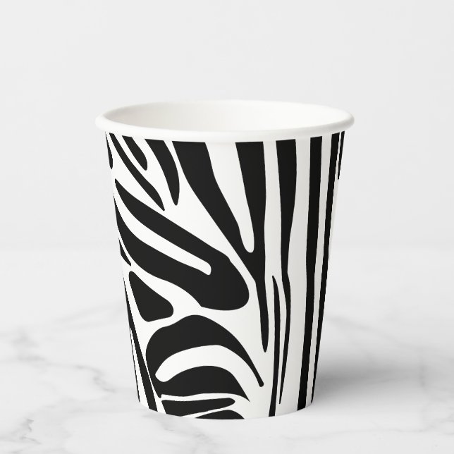 Bold Black and White Zebra Print Pattern Paper Cups (Front)