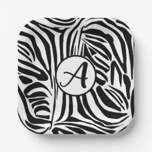 Bold Black and White Zebra Print Pattern Paper Plate