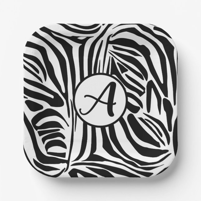 Bold Black and White Zebra Print Pattern Paper Plate (Front)