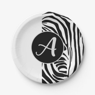 Bold Black and White Zebra Print Pattern Paper Plate
